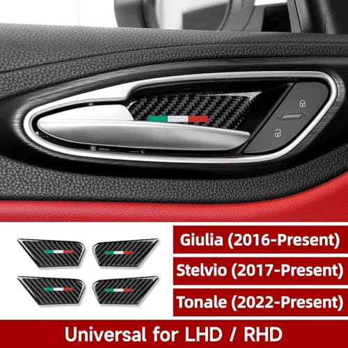 Image of 4PCS Car Inner Door Bowl Cover Trim Carbon Fiber Sticker Decal fits for Alfa Romeo Giulia Stelvio Tonale 2016 2017 2018 2019 2020 2021 2022 2023 2024 2025 2026 Interior Accessories
