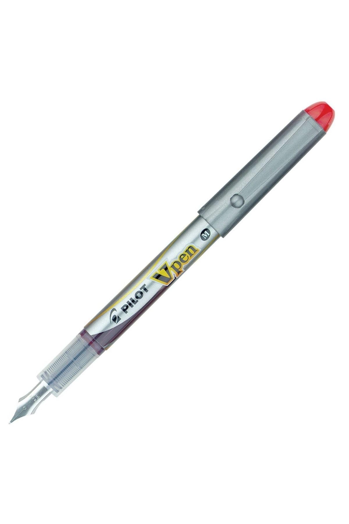 Pilot VPen Disposable Fountain Pen Silver Barrel 0.58 mm Tip - Red Ink (Pack of 6) Supplied Loose