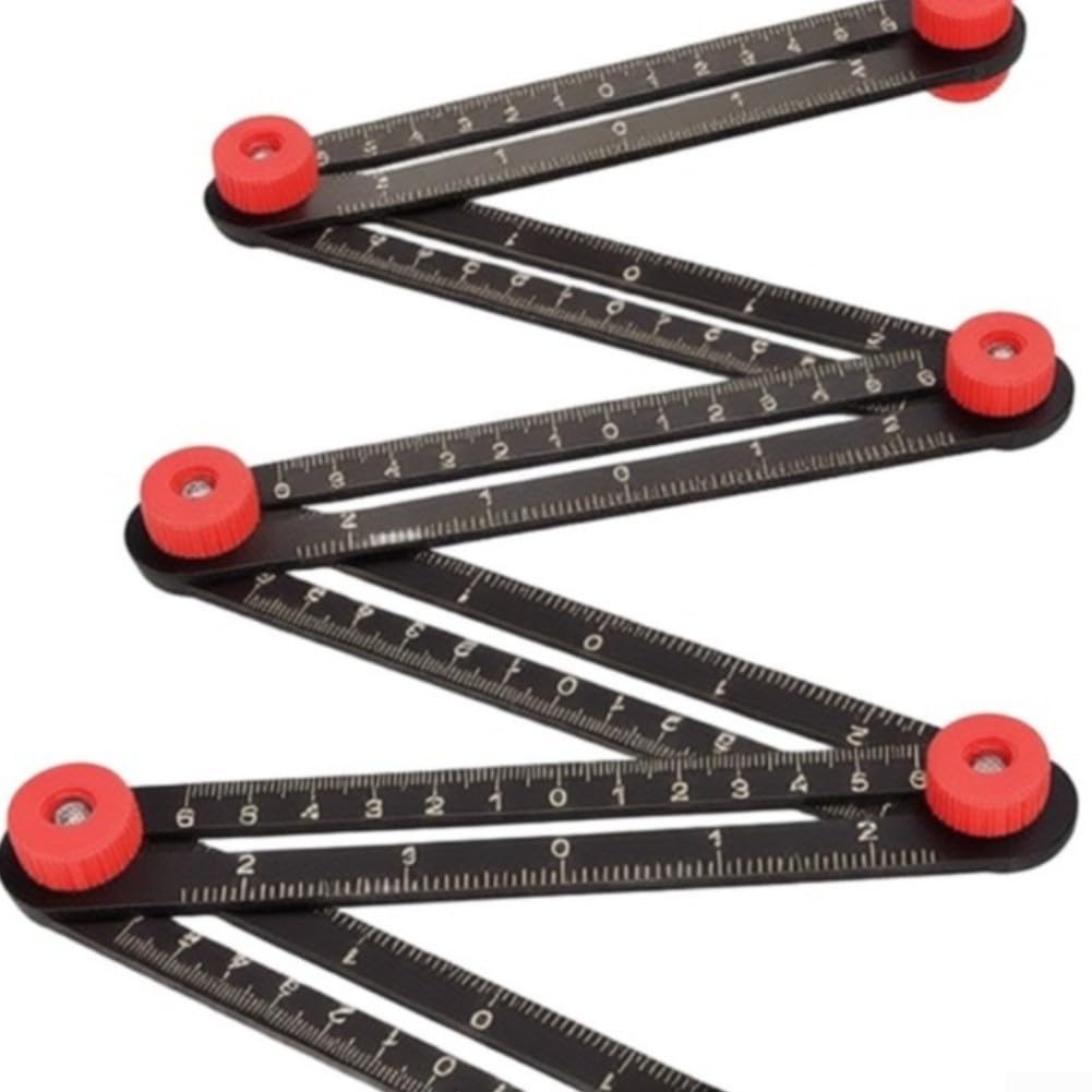 Regla Plegable Aluminio 16 Segmentos Medidor para contornos con para bloqueo para Azulejos para madera Laminados para herramienta Precisión 25cm(Ruler + Locator)
