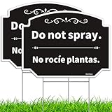 Do Not Spray Sign with Stake, No Spray Pesticide Yard Sign, Bilingual Plant Signs in English and Spanish, 2Pack-12.6'x9.5' No Spray Signs, Double Sided Corrugated Plastic, Easy to Mount (Black)