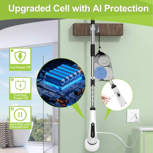 Image of WKY-Electric Spin Scrubber - Upgraded 10-in-1 IPX7 Waterproof Shower Scrubber, Retractable Handle & 2-Speed for Toilet, Bathroom, Bathtub Tile Floors