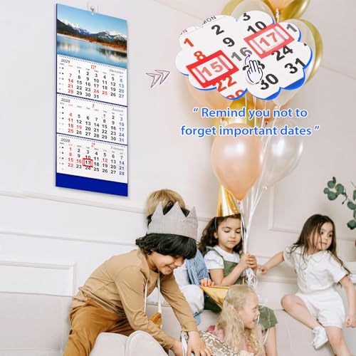 Image of Flenpptly 2026 Wall Calendar Large Wall Calendar 3 Month Display Vertical Calendar with Thick Paper 33 inch x 13 inch from Dec 2025 to Jan 2027 for Perfect Daily Planner (Blue-3)