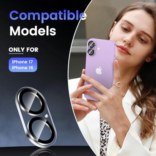Image of (2 Pack Camera Lens Protector Tempered Glass for iPhone 17 - Alloy Metal Cover with Tempered Glass - Scratch Resistant, Easy Installation