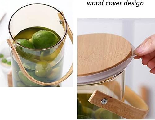 Miniatura 5 de LIOONS Dispensador de bebidas con soporte de madera para hacer jugos, dispensador de bebidas de vidrio con grifo y tapa, dispensador de agua para