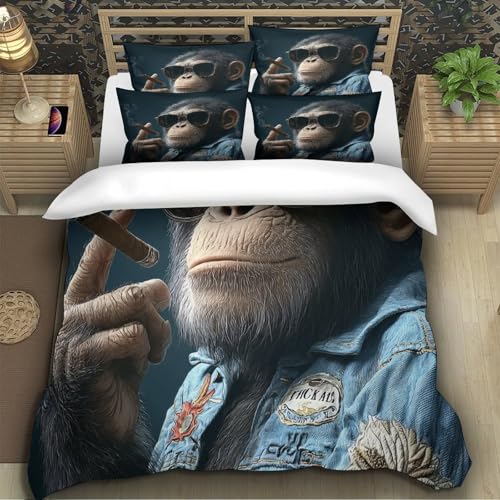 Housse de couette singe cool 135x200 cm imprimé 3D drap microfibre lit simple enfant - 5