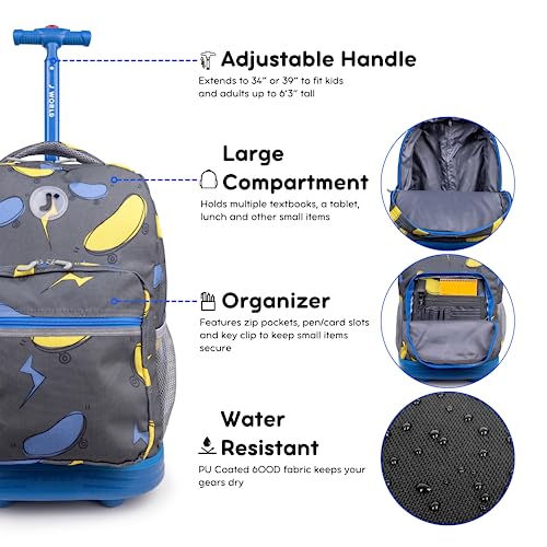 Image of J World Sunrise Kids Rolling Backpack with Wheels for Girls Boys, Roller Bookbag for School, 18 x 13 x 9 Inches, Liteboard