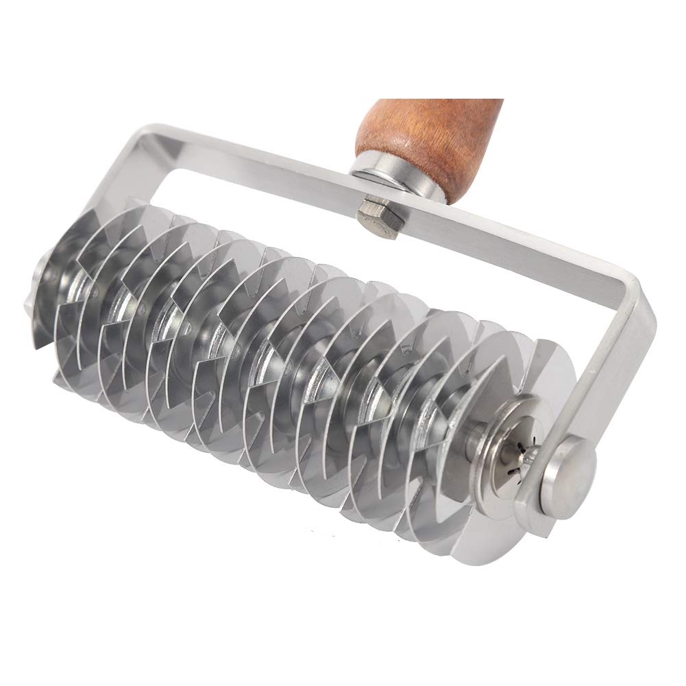 Generic Coltello a Rullo con Taglierina a Rullo a Reticolo Durevole in Acciaio Inossidabile con Manico Ergonomico in Legno per il Trattamento della Pasta di Cottura in
