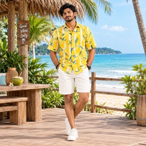 Image of BROWN CULTURE Men Oversized Casual Shirt | Cotton Blend Loose Fit Half Sleeve Shirt | Printed Relaxed Fit Shirts for Men | Trendy Graphic Top | Modern Streetwear Fashionable Shirt