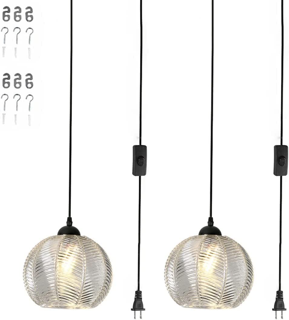 Lámpara colgante enchufable de cristal para iluminar techos sin instalación eléctrica