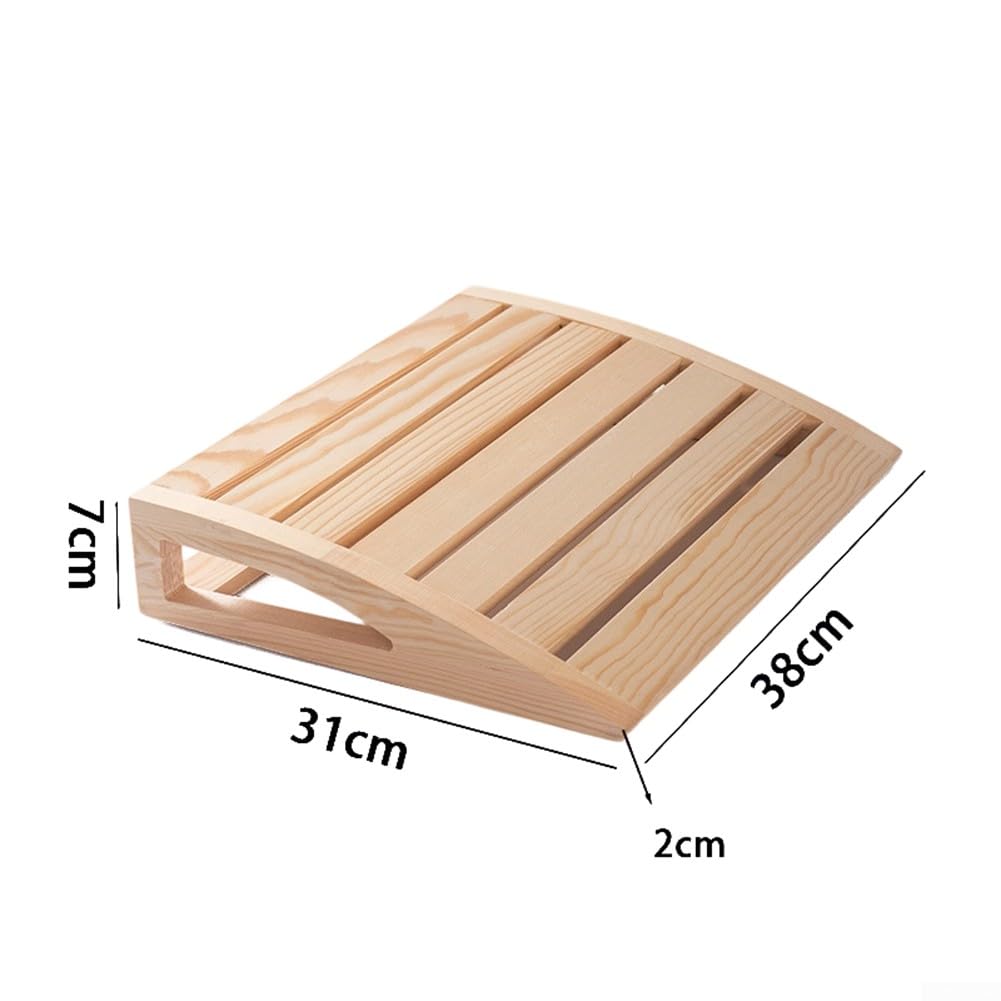 Reposacabezas de sauna con listones horizontales anchos y sutil curva de corona para distribuir la presión uniformemente en la parte posterior de la cabeza (A)