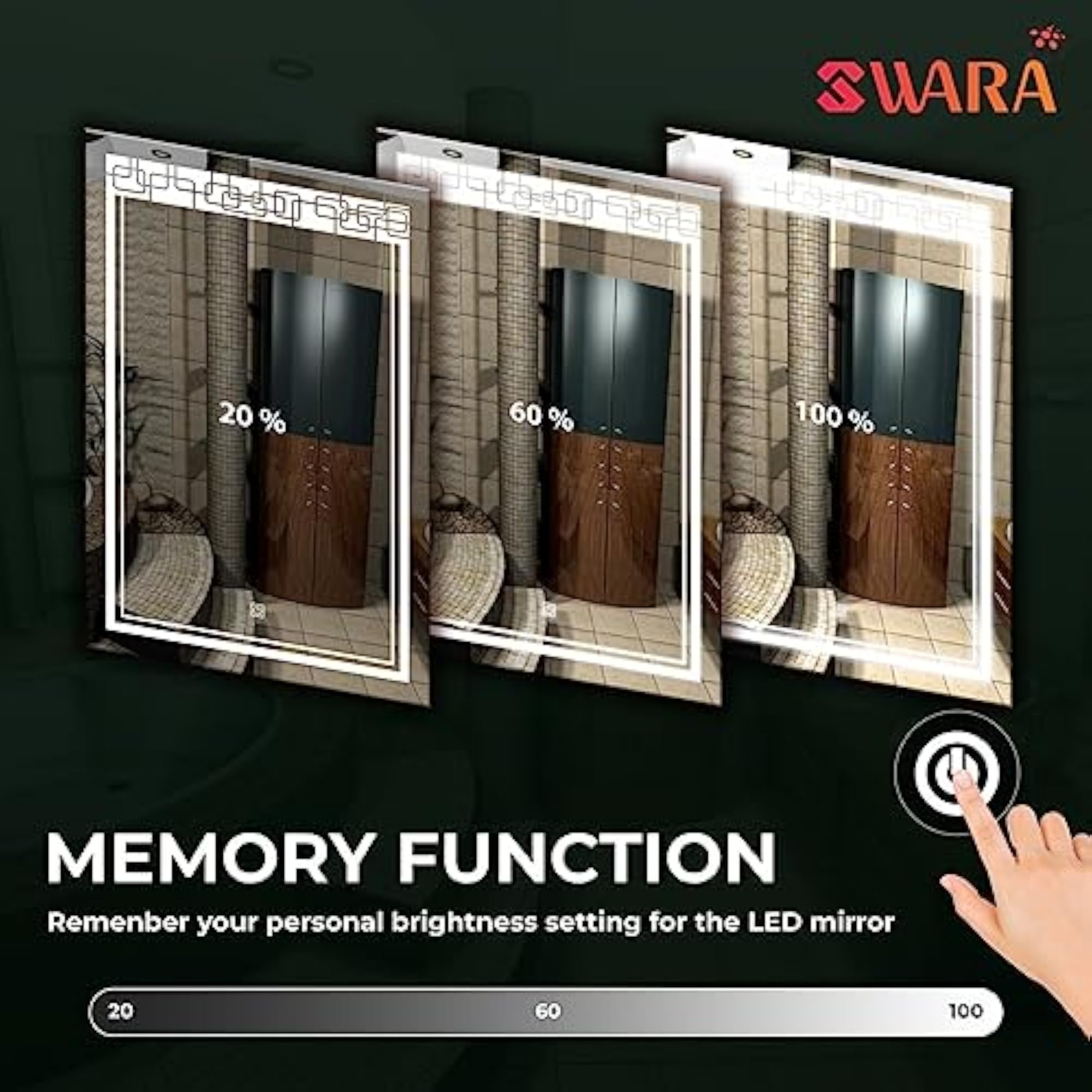 18X24 Inch Rectangular Wall Mounted Mirror with LED Light