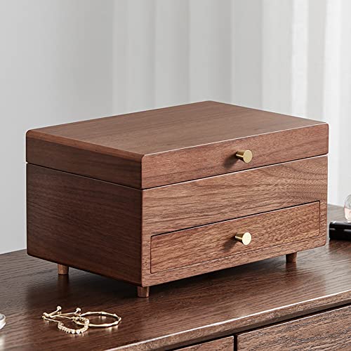 Chosin Black Walnut Wooden Jewelry Box For Women, Classical Wooden 2 Layer Jewelry Storage, Watch, Necklace, Ring, Earring Storage Gift #TOP2