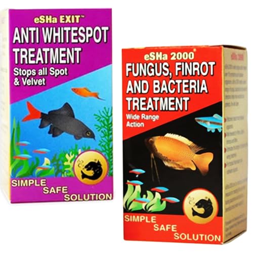Esha 2000 and Esha Exit Fungus Whitespot Aquarium Fish Treatment Finrot Bacteria Dropsy