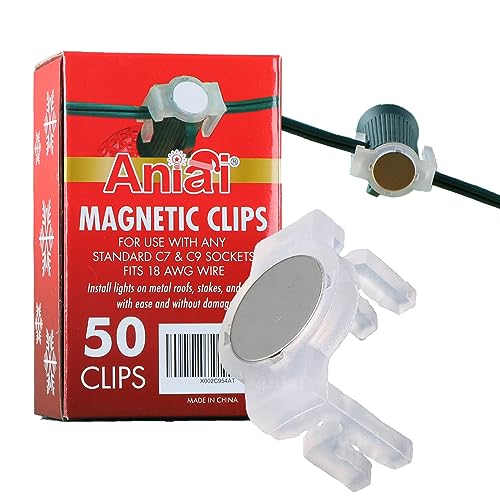 Image of Strong Magnetic Christmas Light Clips,Nickel-Plated Magnet Clips,Hang Hooks for Outdoor Christmas String Light /3m Light /Strip Light /C9 Holiday Lighting Sockets,Box of 50