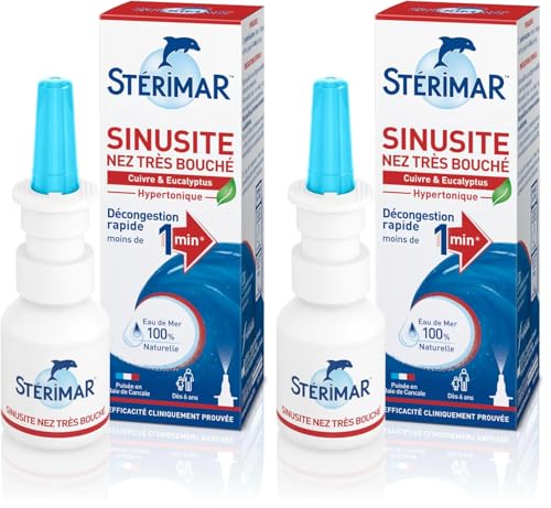 STÉRIMAR Sinusite Nez Très Bouché - Pompe nasale Décongestionnante, Agit en Moins d'1 Minute, à l'Eau de Mer 100% Naturelle & Cuivre/Eucalyptus/Acides Hyaluroniques, Formule Hypertonique, 20 ml