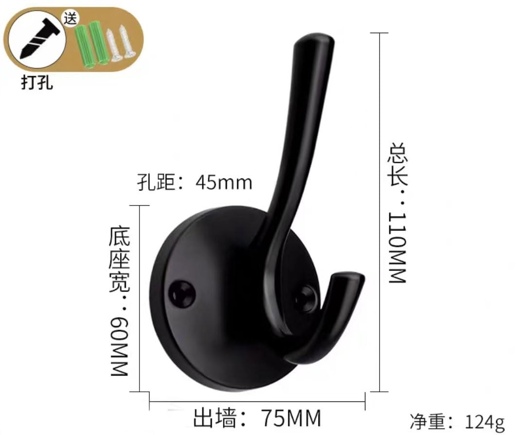 Ganci da muro, Confezione da 5 ganci appendiabiti doppi grandi e resistenti, montati a parete con viti, for accappatoio, rustici for appendere cappotti, asciugamani, cappelli, tazze, chiavi(A)
