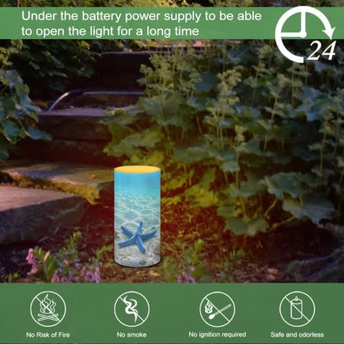 Image of Poceacles Flameless Candle Battery Powered with Remote Control 12 Colors 4 /8 Hours Timer LED Night Lights Pillar Candle Tealights Home Indoor Decor, Blue Starfish Seashell