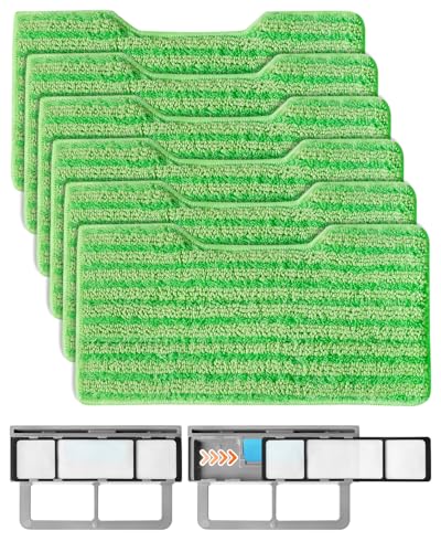 ZaKaBox 6 Pack Vacmop Pads Refills for Shark VacMop, Reusable Hard Floor Vacuum and Mop Pad for Shark Vac Mop Lavender and Lime Green with 1 Upgraded Dirt Chamber + 2 Filters