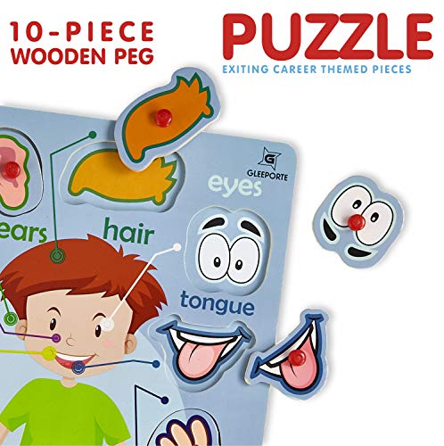 Wooden Peg Puzzle, My Body - Outside - Learning Educational Pegged Puzzle for Toddler & Kids (10 pcs) Gleeporte - Thumbnail 6
