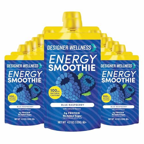 Designer Wellness Energy Smoothie, Real Fruit, 100mg Natural Caffeine, 5g Protein, Low Carb, Zero...