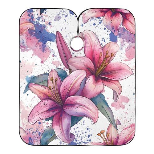 BOESI Watercolor Lily Pattern Barber Shawl, Waterproof Haircut Shawl, Haircut Salon Apron, Shaving Bib, 55 x 65 inches