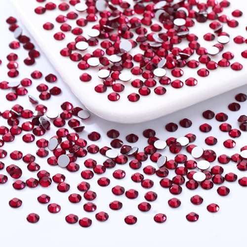 Image of Siam Flatback Rhinestones, Glass Rhinestones for Nail Art and Craft, Glue Fix, Loose Crystal Gemstones(Siam, SS4, 1440pcs, 1.5-1.7mm)