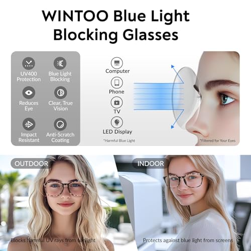 Image of Blue Light Glasses for Woman Men, 99% Blocking Square Frame 6 Pairs | Anti Eyestrain & UV Glare Protection, Computer Blue Light Blocking Glasses for Gaming TV Phone Screen