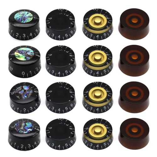 Samherome 4 Colors 16pcs Classic Dark Colors Electric Guitar Knobs Black Gold Brown Volume Tone Control Knobs Turning Speed Control Vintage Pedal Knobs for Les Paul Gibson Guitar Parts (16pcs)