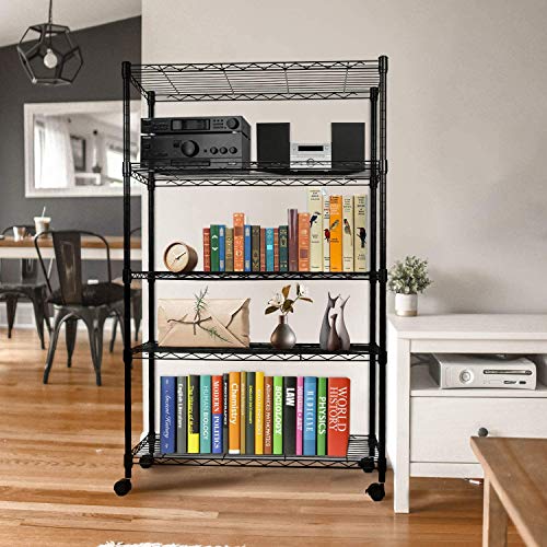 Image of Simple Deluxe Heavy Duty 5-Shelf Storage Shelving Unit, 1250lbs Loading Capacity, 29.92 inch D x 13.98 inch W x 61.09 inch H, Black