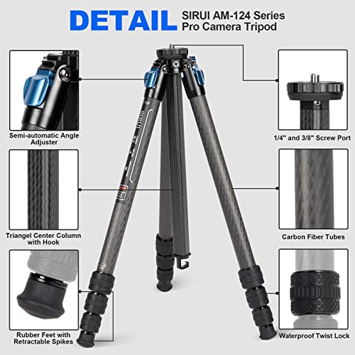 Image of SIRUI AM-124 Carbon Fiber Tripod for Camera with AM-01 360 Panorama Ball Head, 65.6 inch Compact Lightweight Travel Tripod, Triangular Center Column, QR Plate, Waterproof Twist Lock, Load 26.5lbs