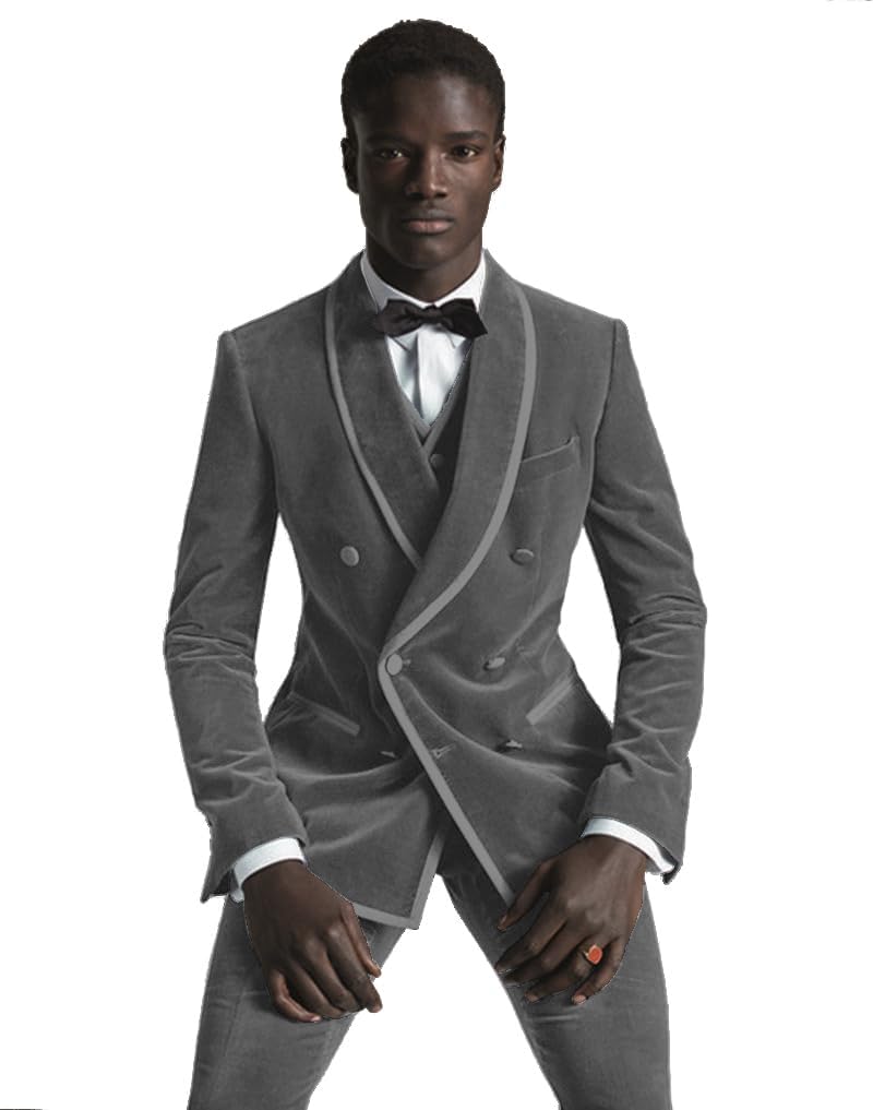 Rdzding Men's Velvet Blazer Suits 3 Piece Slim Fit Set Blazer Jacket One Button Suit Jacket Tuxedo for Formal Party