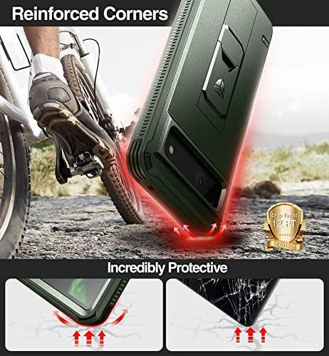Coque Pixel 6A 5G Dexnor antichoc verte avec protège-écran et support - 3