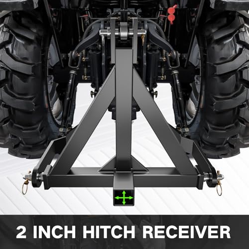 3 Point Hitch Receiver, 2\" Receiver Trailer Hitch Category 1 Tractor Tow Drawbar Adapter, Compatible with John Deere, Kubota, Kioti, Yanmar, Cat, NorTrac, BX, LM25H, WLM Tractor, Black