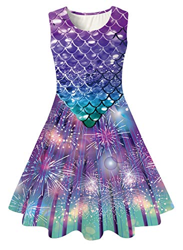 Trajes Lindos para niñas de 10 a 13 años Patrón 3D Sirena Azul Pantalones Cortos para niños Falda de Escamas de Pescado Hermosa Traje de Manga Corta Camisa de Verano para niños pequeños Cover