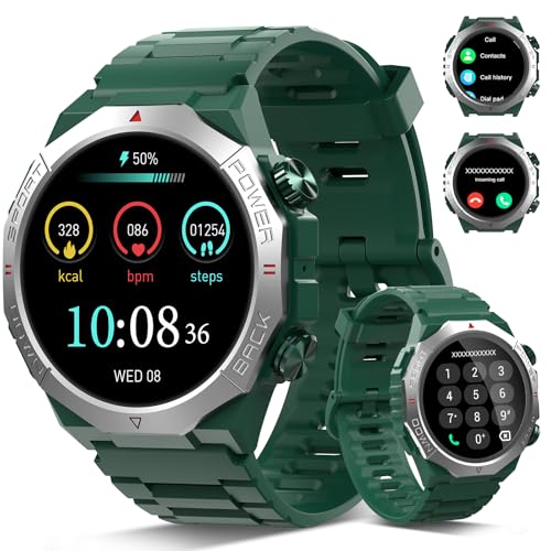 Image of Qecnato Military Smart Watches for Men (Answer /Make Calls), 1.39 inch Watches, Heart Rate /Sleep Monitor, 110 Sports Modes Watch, Waterproof Watch, 30Day, Watches for Android /iPhone, Green
