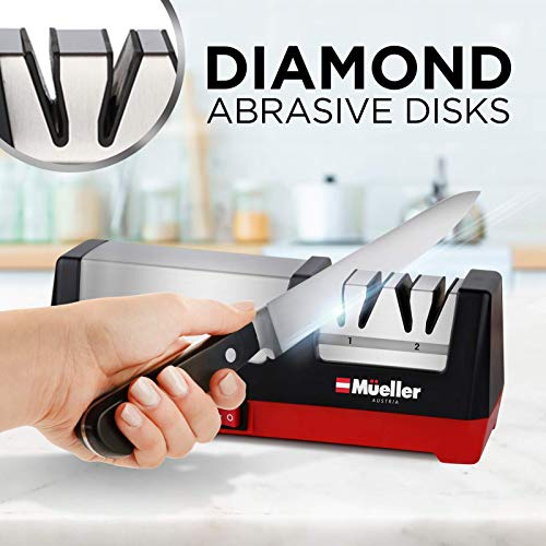 Mueller Professional Electric Knife Sharpener for Straight Knives Diamond Abrasives, Quickly Sharpening, Repair/Restore/Polish Blades
