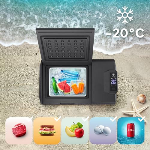 peme Lodówka Kompresorowa Elektryczna Chłodziarka Turystyczna Chłodzenie i Podgrzewanie Podwójne Zasilanie Aplikacja Panel LCD do Samochodu Auta Kampera Kemping 12 24V 220 240 V 39L – Expedition