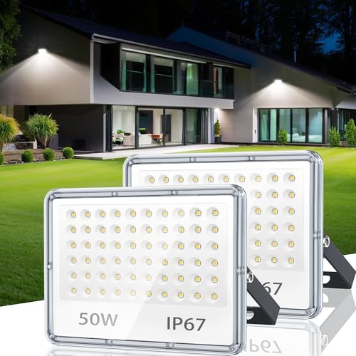 TASINUO Projecteur LED Extérieur 50W, Spot LED Extérieur IP67 Imperméable, 5000LM 6500K Blanc Froid Eclairage Exterieur pour Jardin Patio Garage Entrée,...