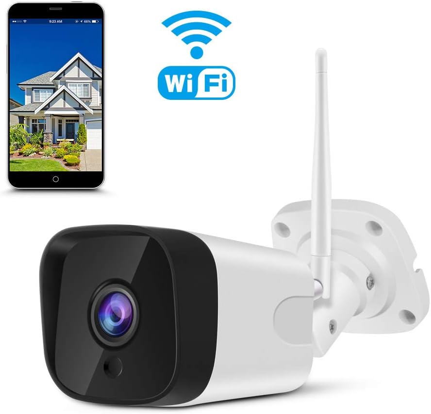 Outdoor Security Camera, 1080P Weatherproof WiFi Bullet Camera Wireless IP CCTV Camera with 2-Way Audio, 66ft IR Night Vision, Motion Detection, Remote Viewing, Compatible with iOS/Android