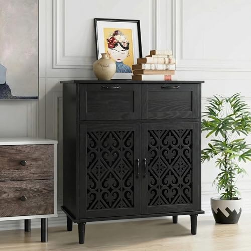 SZLIZCCC Vintage Black Accent Cabinet with Drawers & Doors