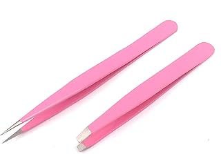 AAProTools Slant & Pointed Tweezers Set With Pouch, 2-Pack, Stainless Steel, Best For High Precision Daily Beauty Routines, Eyebrows, Ingrown Facial & Nose Hair, Splinters & Ticks (Pink)