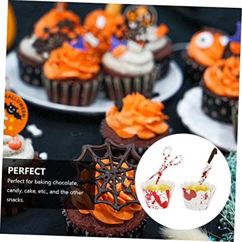 jojofuny 48 Pçs Topper De Frutas Decoração De Bolo De Papel DIY Halloween Bar Wrappers Embrulhar Fes