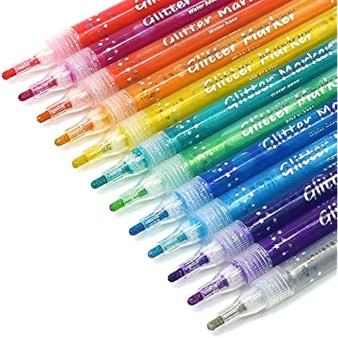 TWOHANDS Glitter Markers,Drawing Pens,Metallic Markers,Water-Based,Washable,12 Colors, DIY Crafts Card Making,Posters,Greeting and Gift Cards 20017 Cover