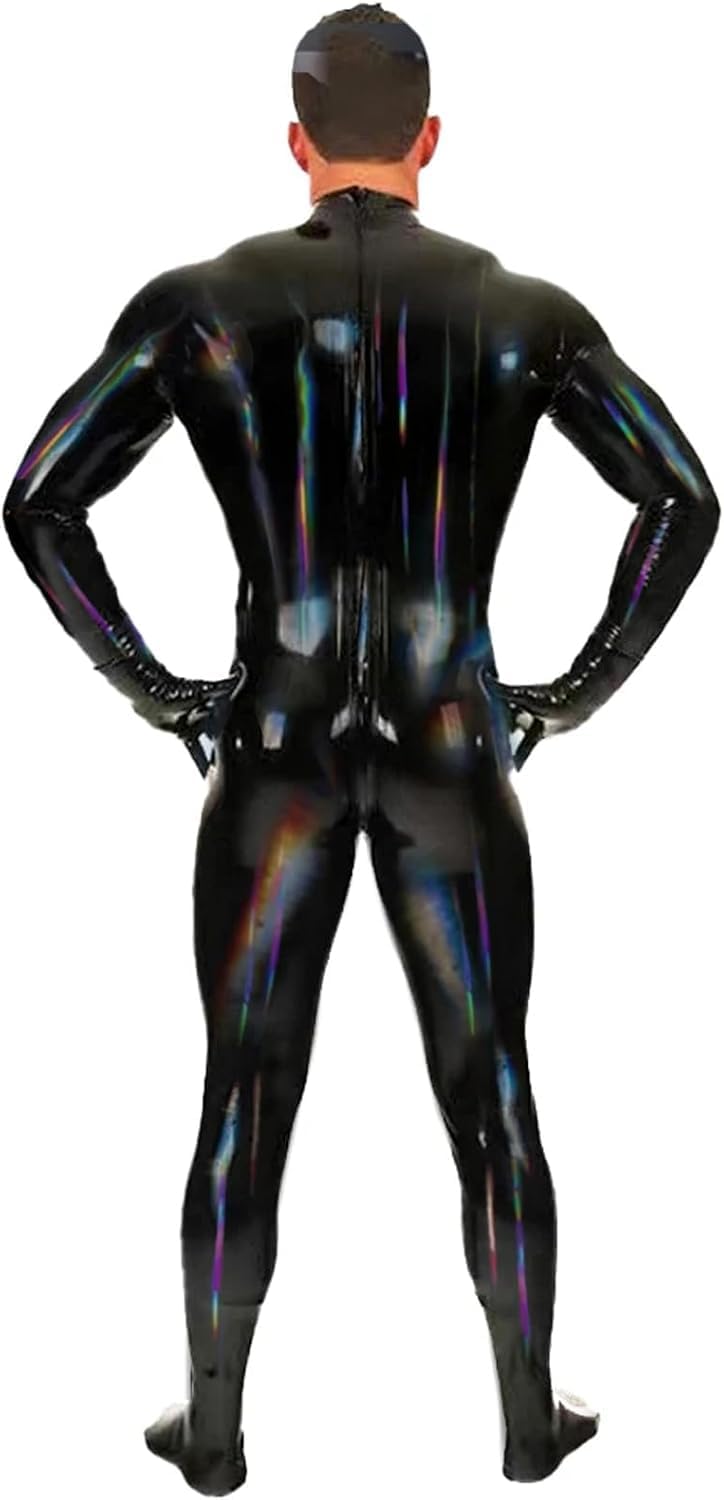 Men's Sexy Wet Look Synthetic Latex Zentai Bodysuit Full-body Handmade Back Zipper Catsuit Jumpsuit Clubwear