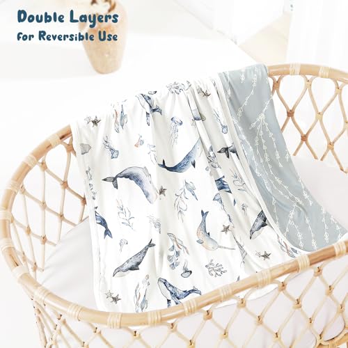 Image of GRSSDER Baby Blankets Super Soft Jersey Knit Swaddle Blanket for Baby Girls and Boys, Double Layer Receiving Blankets 34 x 44 Inches, Extra Large for Baby Swaddling, Sea Fish