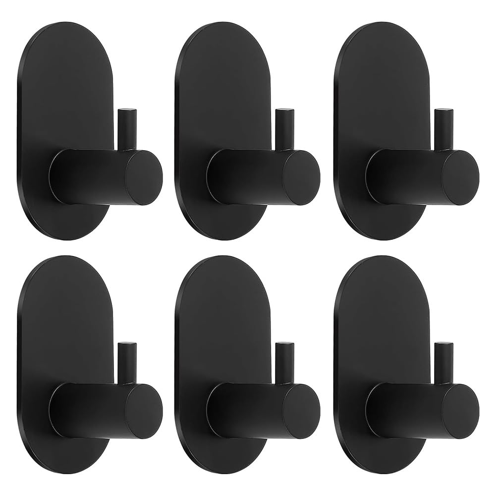 Littimoon Heavy Duty Stick on Hooks 6PCS Self Adhesive Towel Wall Shower Hook for Bathrooms Door Coat Hook Hangers Adhesive
