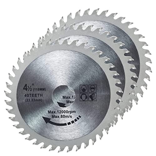 3 piezas 115 mm x 22,23 mm x 40 dientes Hoja de sierra para amoladora angular circular para discos de corte de madera TCT para Madera Contrachapada carpintería corte madera plástico Cover