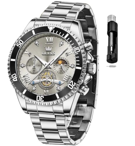 Image of OLEVS Watches for Men Luxury Dress Diamond Day Date Chronograph Watch Stainless Steel Business Waterproof Luminous Gift Mens Wrist Watch