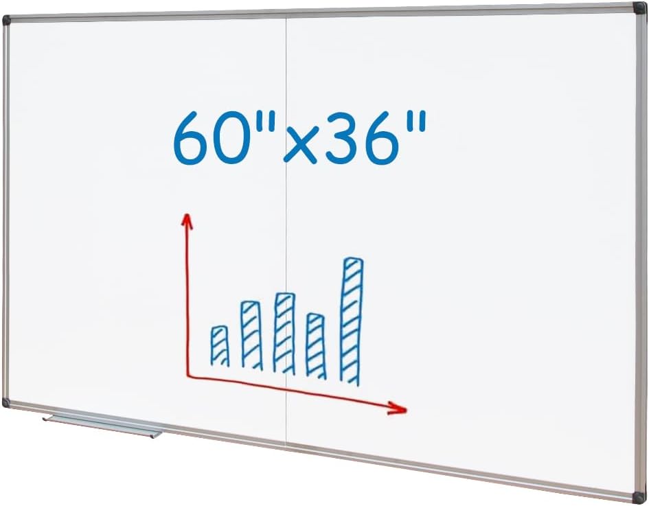 Large Magnetic Whiteboard 60 x 36 Inch, Foldable Dry Erase White Board with Pen Tray, Big Aluminum Frame Folding Message Presentation Board for Wall