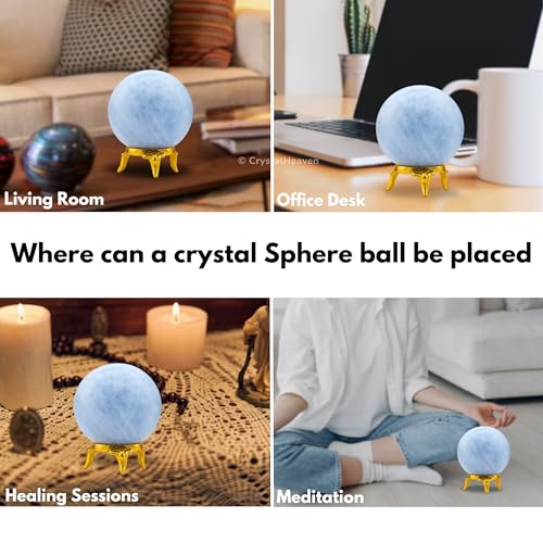 Image of Certified Blue Calcite Crystal Ball for Meditation - Premium Crystal Vastu Items for Home and Feng Shui Items for Good Luck - Ideal for Pooja Supplies and Spiritual Practices (1.5 inch Inch)